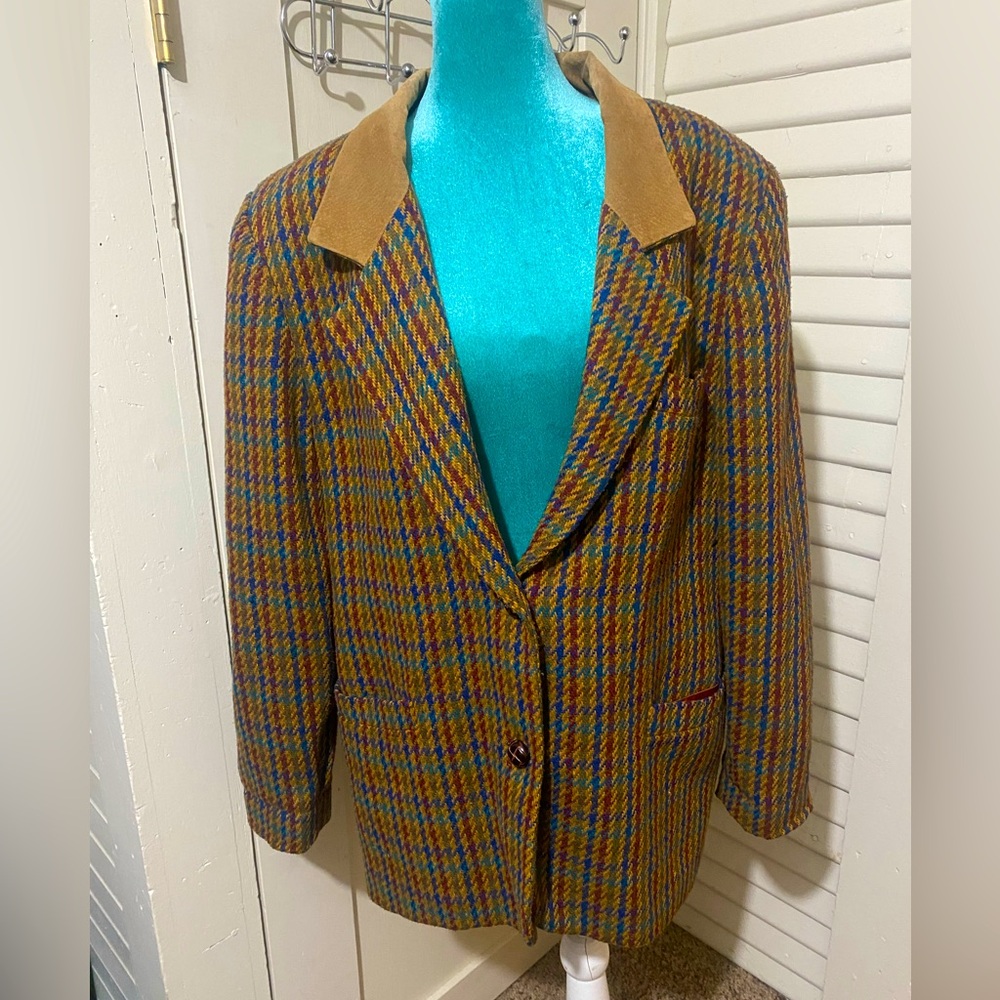 Cayenne leather : vintage 80s blazer with leather collar